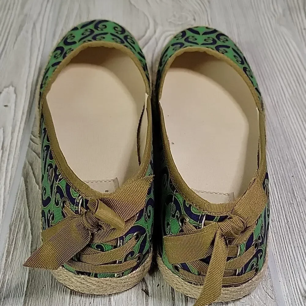 UGG Indah Marrakech Green Blue Cotton Flats Womens Size 7 New